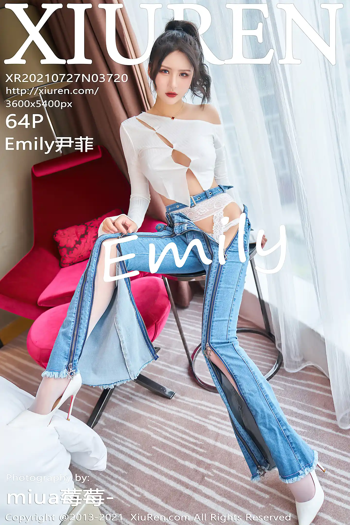 [XiuRen秀人网]VOL.3720 模特Emily尹菲私房脱牛仔裤露蕾丝吊袜内衣秀完美身材诱惑写真64P-秀人网官方网站